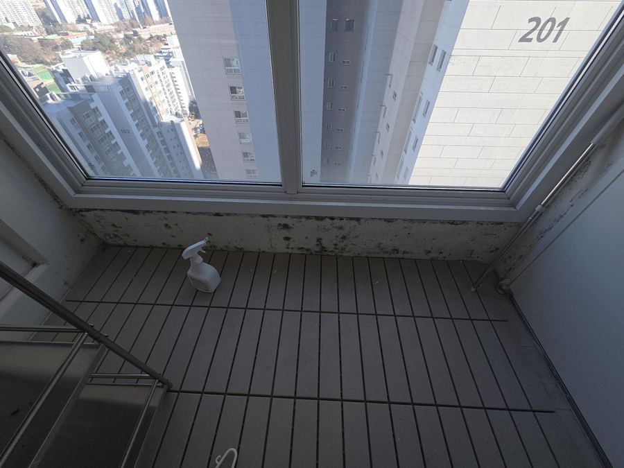 Before mold removal: Anyang apartment: veranda and laundry room condensation mold, insulated and finished